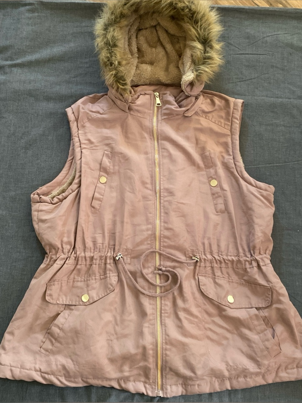 Pink/purple Hooded Faux-Fur Trim Utility Vest fall winter travel 3X size